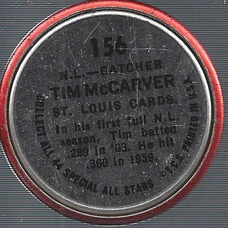 1964 Topps Coins #156 Tim McCarver AS back image