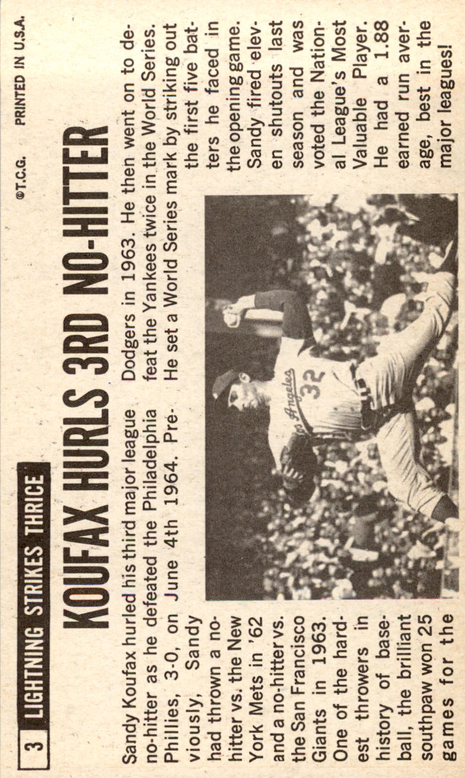 1964 Topps Giants #3 Sandy Koufax SP back image