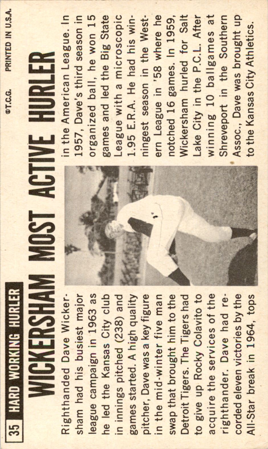 1964 Topps Giants #35 Dave Wickersham back image