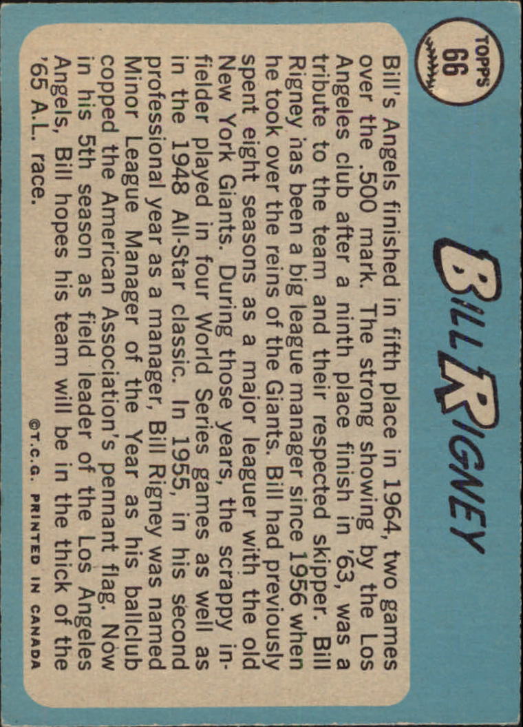 1965 O-Pee-Chee #66 Bill Rigney MG back image