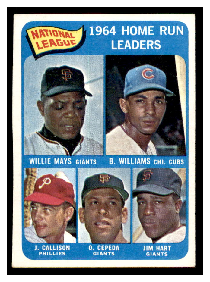 1965 Topps #4 NL Home Run Leaders/Willie Mays/Billy Williams/Jim Ray Hart/Orlando Cepeda/Johnny Callison