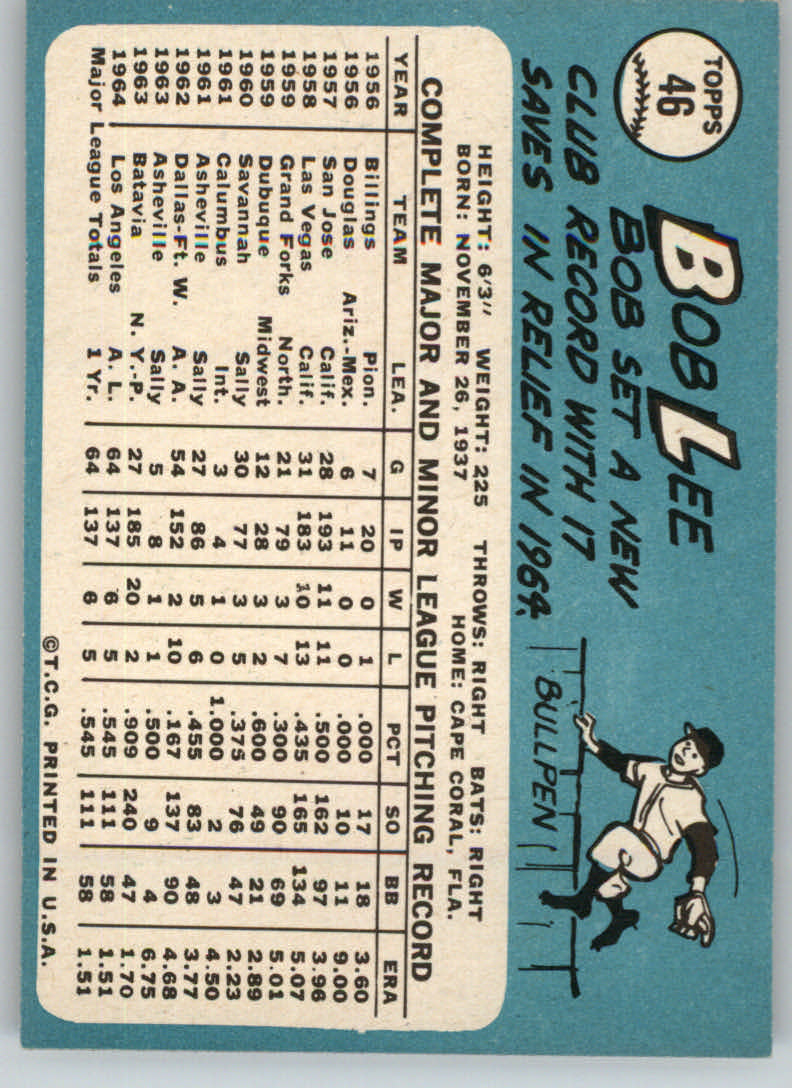 1965 Topps #46 Bob Lee back image