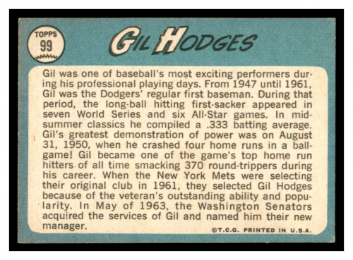 1965 Topps #99 Gil Hodges MG back image