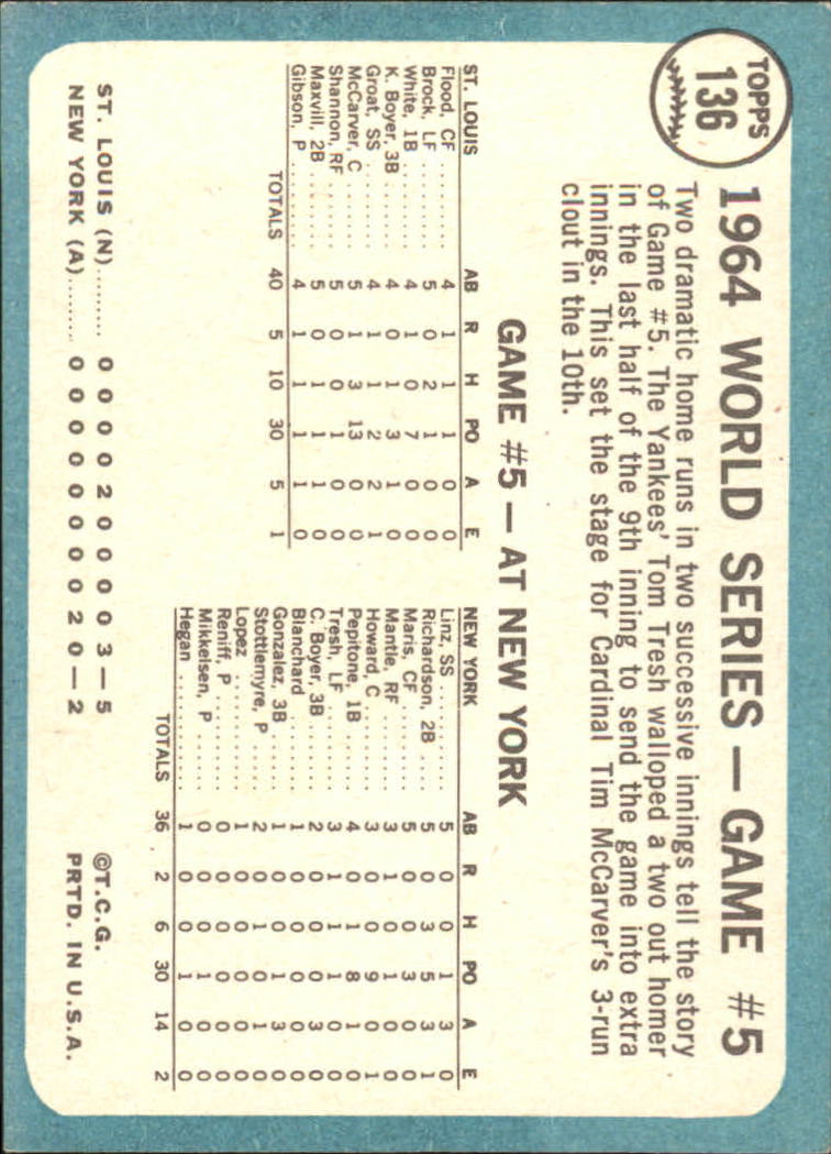 1965 Topps #136 World Series Game 5/Tim McCarver back image