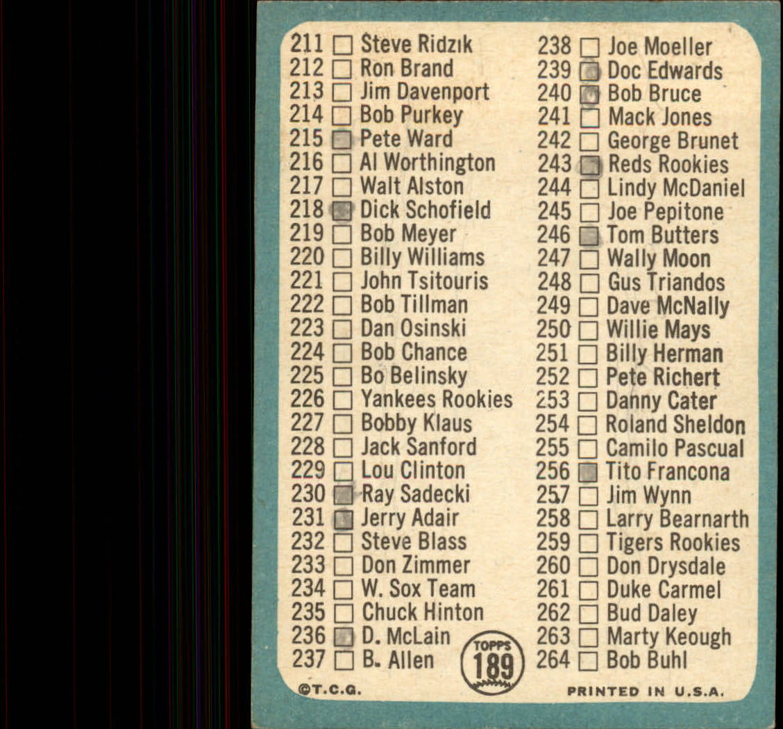 1965 Topps #189 Checklist 3 - GOOD