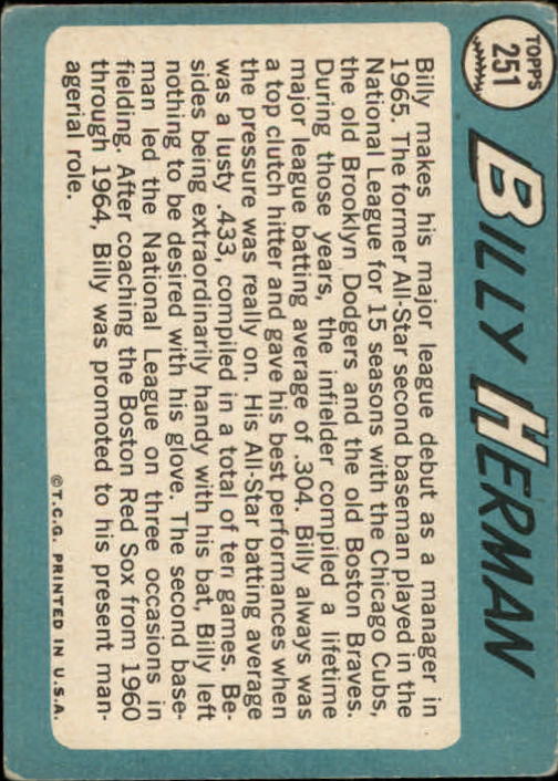 1965 Topps #251 Billy Herman MG back image