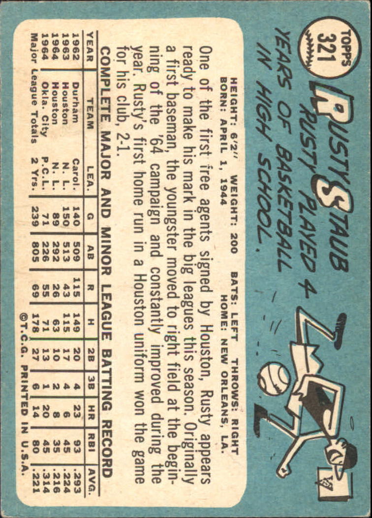 1965 Topps #321 Rusty Staub back image