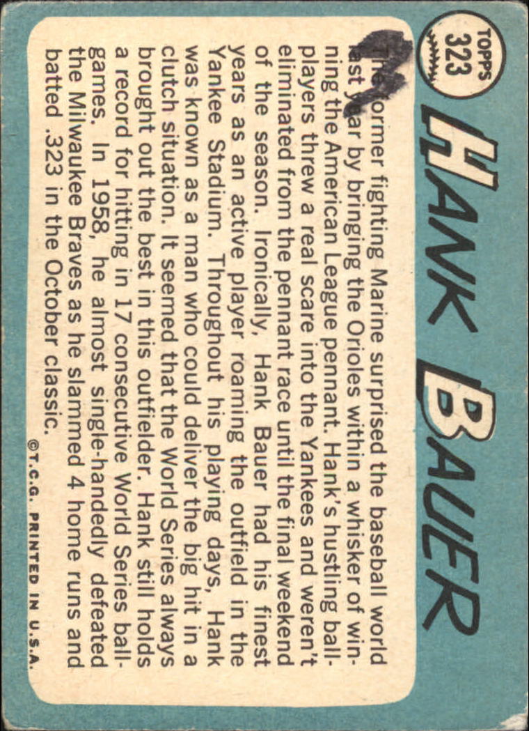 1965 Topps #323 Hank Bauer MG back image