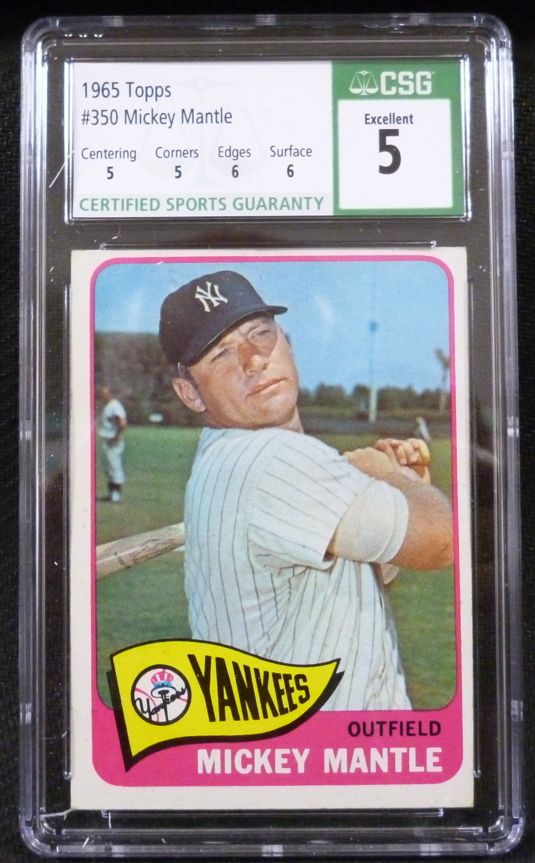 1965 Topps #350 Mickey Mantle - ACTUAL CARD PHOTO CSG Grade 5 EX - EX