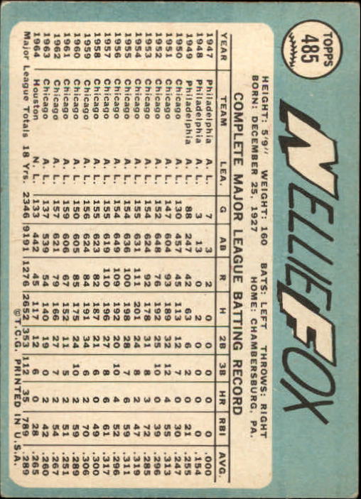 1965 Topps #485 Nellie Fox P/CO back image