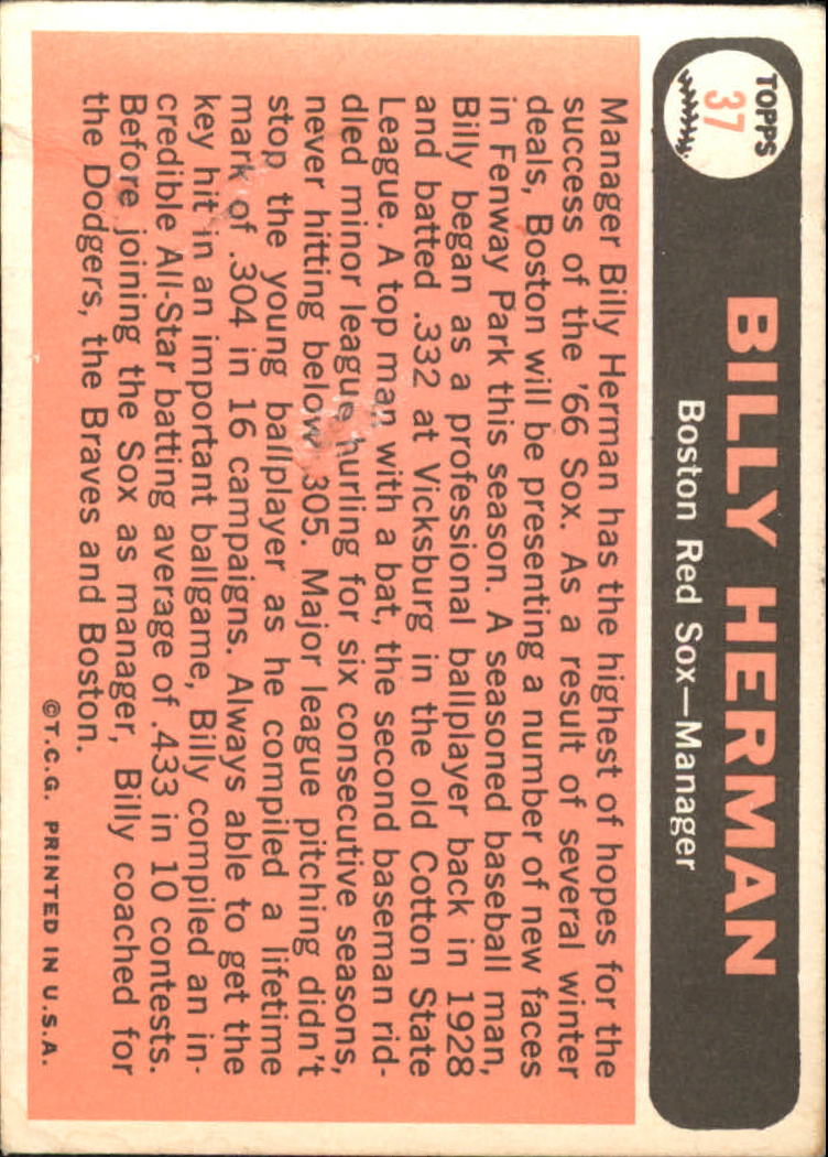 1966 Topps #37 Billy Herman MG back image