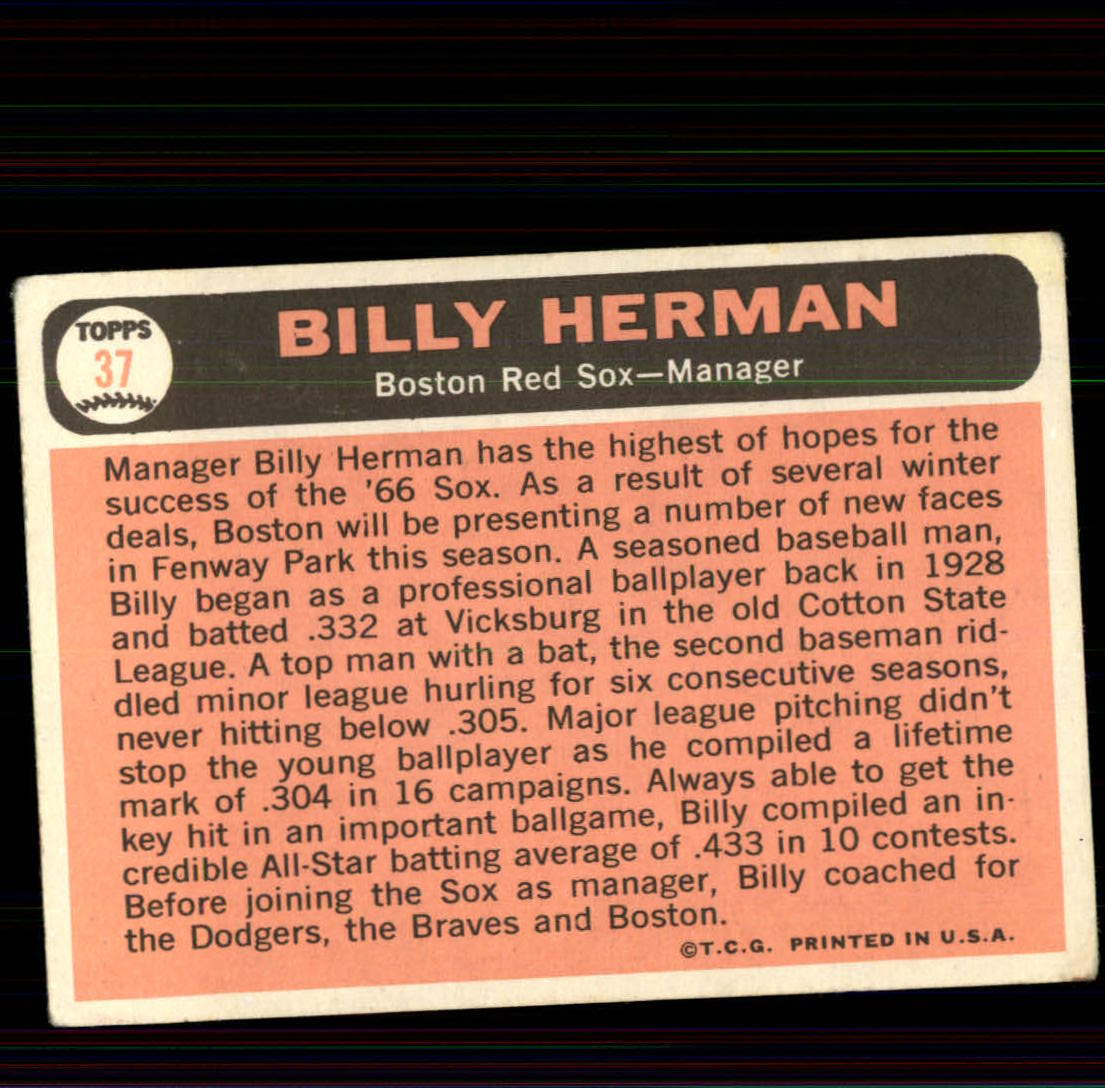1966 Topps #37 Billy Herman MG back image