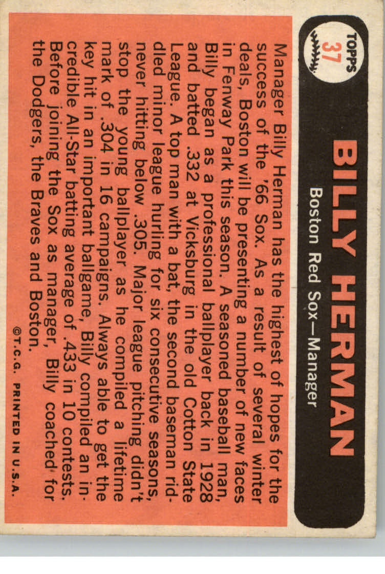 1966 Topps #37 Billy Herman MG back image