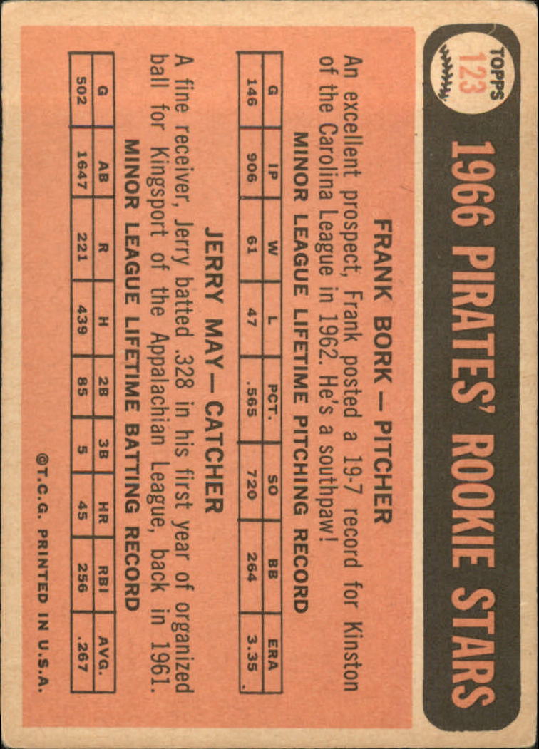 1966 Topps #123 Rookie Stars Frank Bork Jerry May - VG