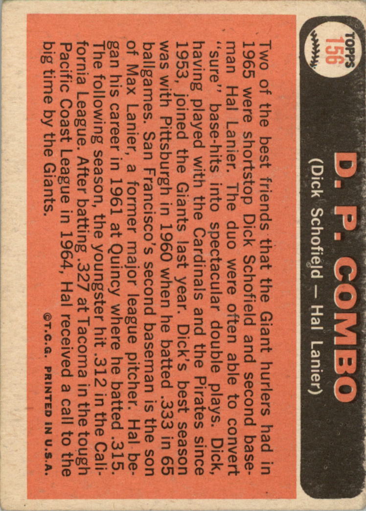 1966 Topps #156 DP Combo/Dick Schofield/Hal Lanier back image
