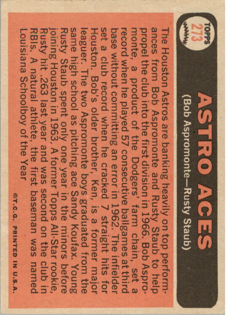 1966 Topps #273 Astro Aces/Bob Aspromonte/Rusty Staub - VG-EX