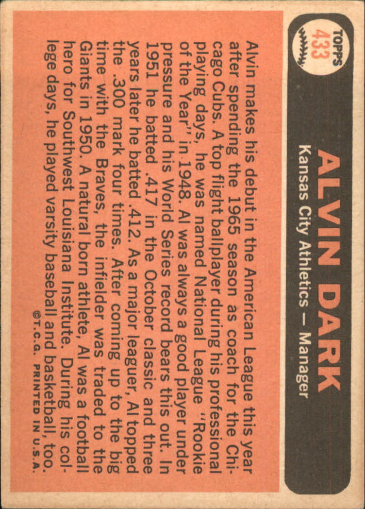1966 Topps #433 Alvin Dark MG - VG