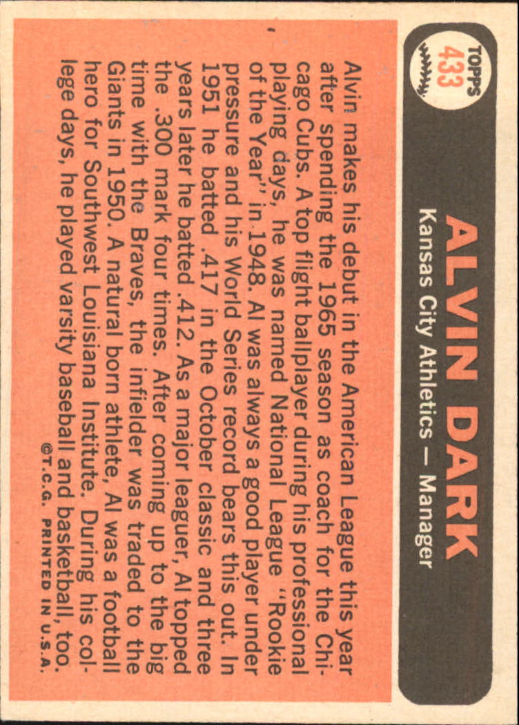1966 Topps #433 Alvin Dark MG - EX