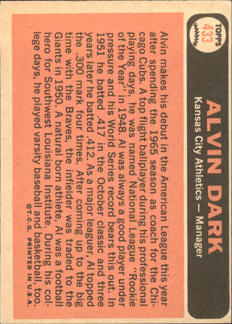 1966 Topps #433 Alvin Dark MG - VG-EX