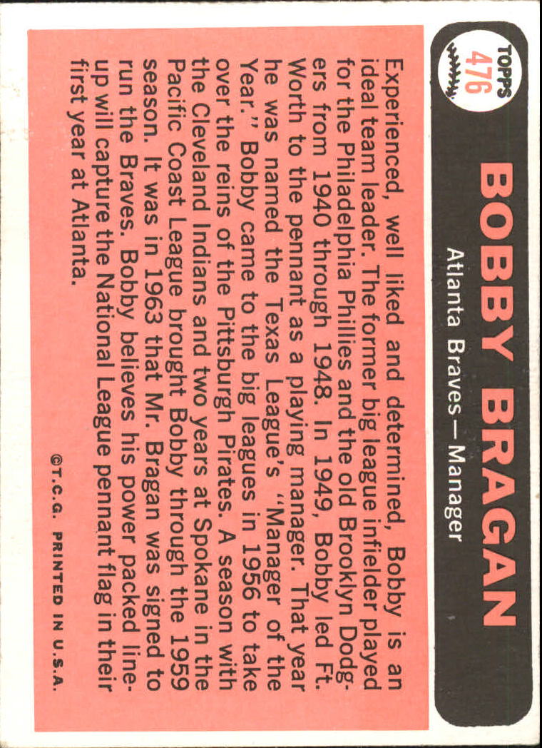 1966 Topps #476 Bobby Bragan MG back image
