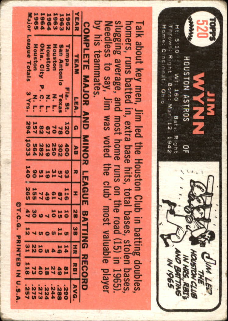 1966 Topps #520 Jim Wynn back image