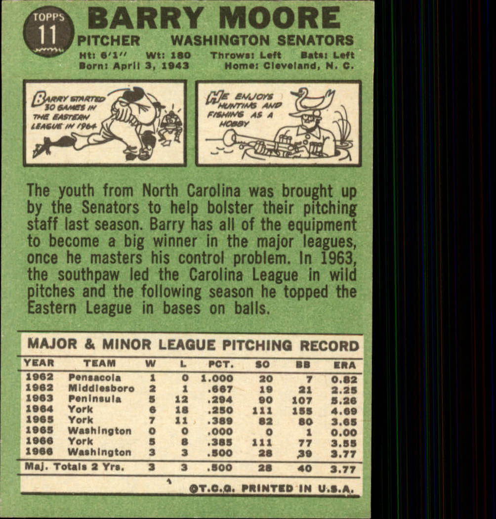 1967 Topps #11 Barry Moore RC back image
