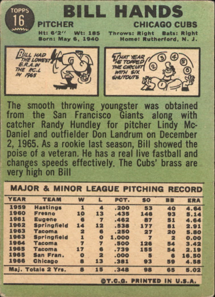 1967 Topps #16 Bill Hands - GOOD