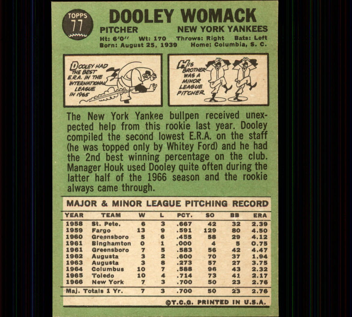 1967 Topps #77 Dooley Womack back image