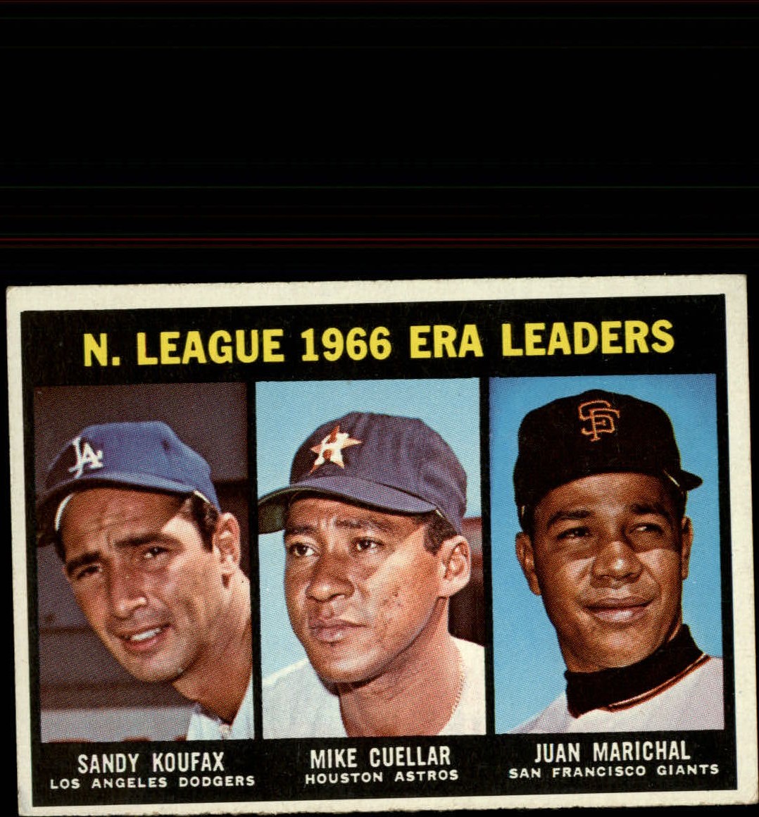 1967 Topps #234 NL ERA Leaders/Sandy Koufax/Mike Cuellar/Juan Marichal