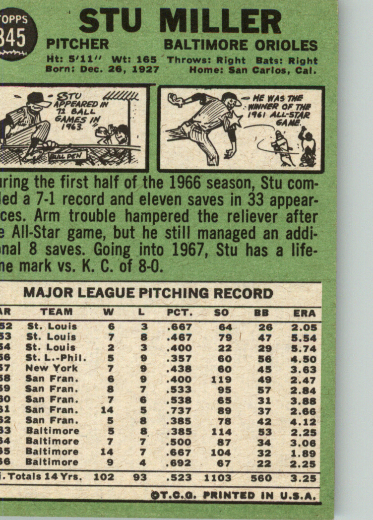 1967 TOPPS BASEBALL ASSORTED SINGLES U-PICK #265-456 - Picture 257 of 485