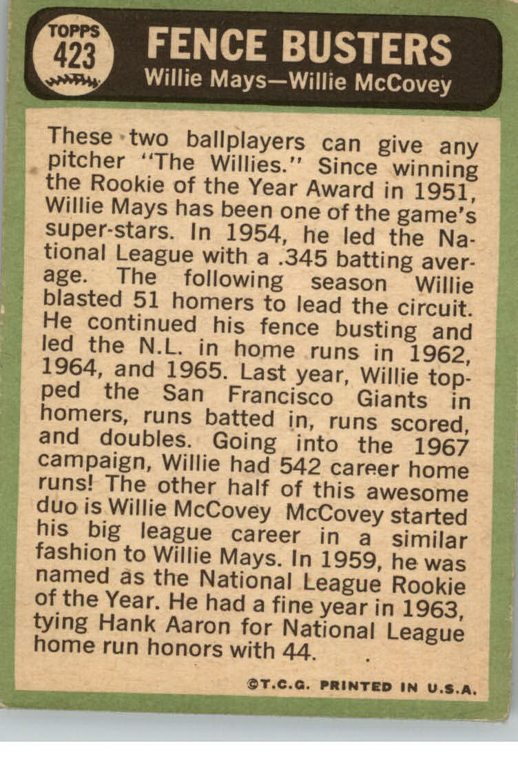 1967 TOPPS BASEBALL ASSORTED SINGLES U-PICK #265-456 - Picture 425 of 485