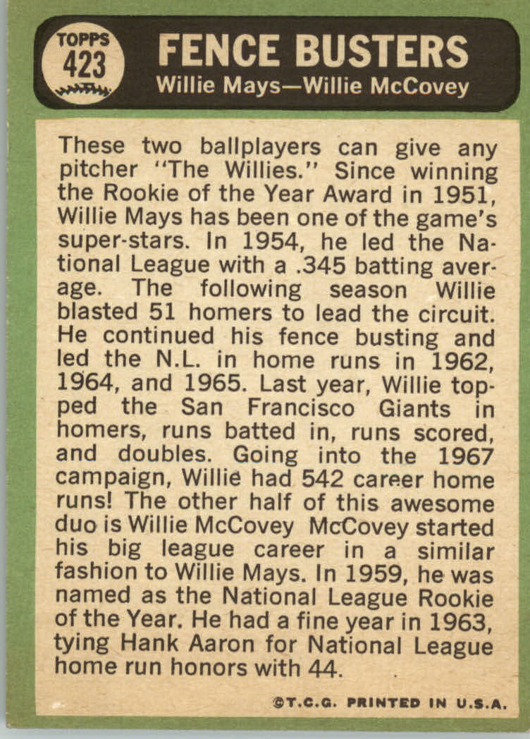 1967 TOPPS BASEBALL ASSORTED SINGLES U-PICK #265-456 - Picture 427 of 485