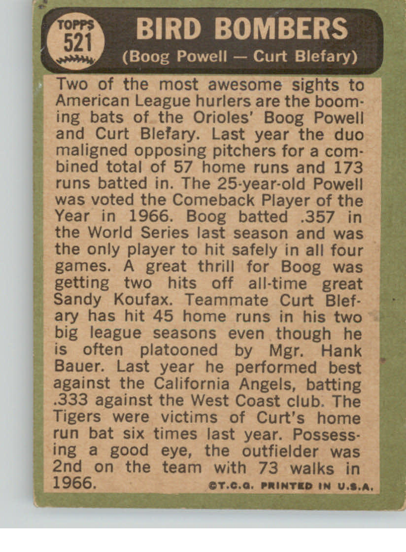 Boog Powell Signed 1967 Topps Baseball Card - Baltimore Orioles