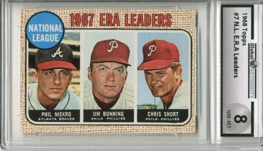 1968 Topps #7 NL ERA Leaders/Phil Niekro/Jim Bunning/Chris Short