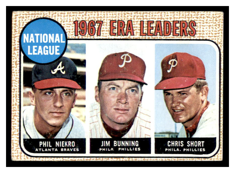 1968 Topps #7 NL ERA Leaders/Phil Niekro/Jim Bunning/Chris Short
