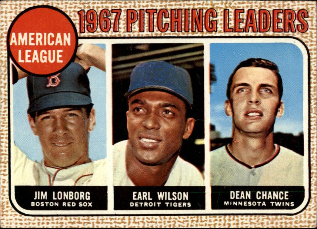 1968 Topps #10A AL Pitching Leaders/Jim Lonborg ERR/Misspelled Lonberg/on card back/Earl Wilson/Dean Chance