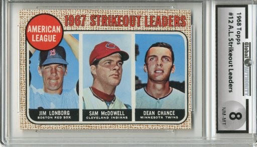 1968 Topps #12 AL Strikeout Leaders/Jim Lonborg/Sam McDowell/Dean Chance