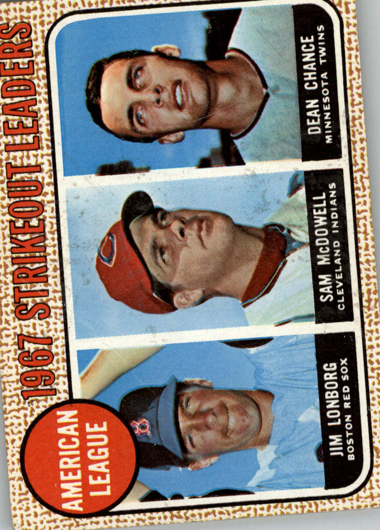 1968 Topps #12 AL Strikeout Leaders/Jim Lonborg/Sam McDowell/Dean Chance