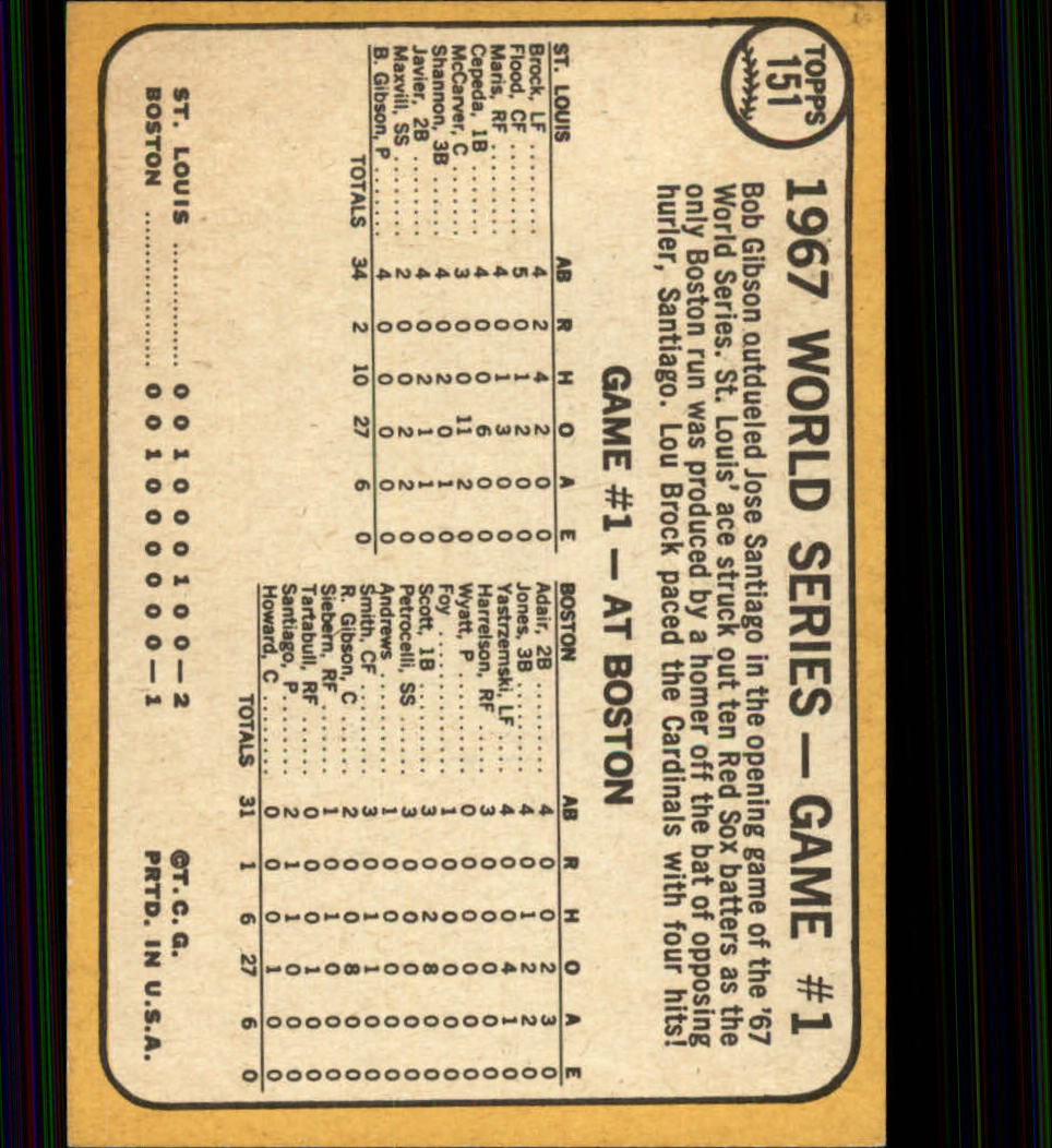 1968 Topps #151 World Series Game 1/Lou Brock back image