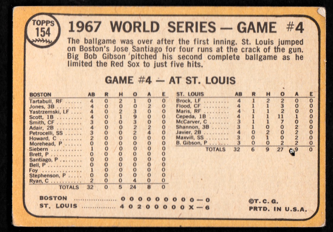 1968 Topps #154 World Series Game 4/Bob Gibson back image
