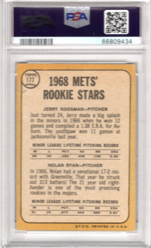 1968 Topps #177 Rookie Stars/Jerry Koosman RC/Nolan Ryan RC/UER  Sensational/is spelled incorrectly - Scan of actual card you will receive -  NM - 1,000,000 Baseball Cards