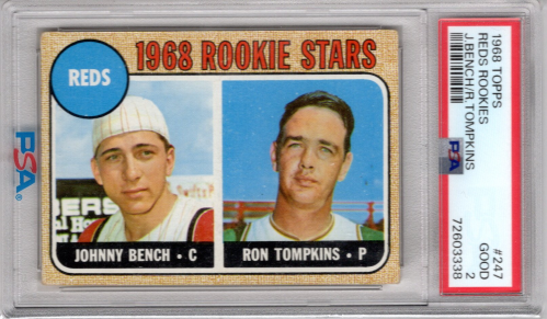1968 Topps #247A Rookie Stars/Johnny Bench RC/Ron Tompkins COR