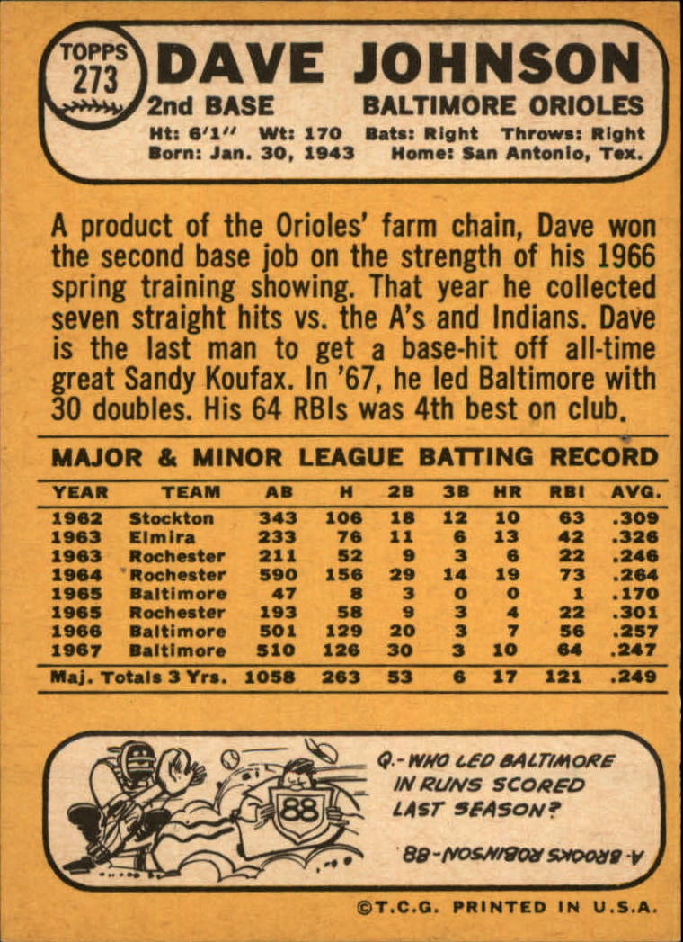 1968 TOPPS BASEBALL ASSORTED SINGLES U-PICK #273-308 - Picture 3 of 126