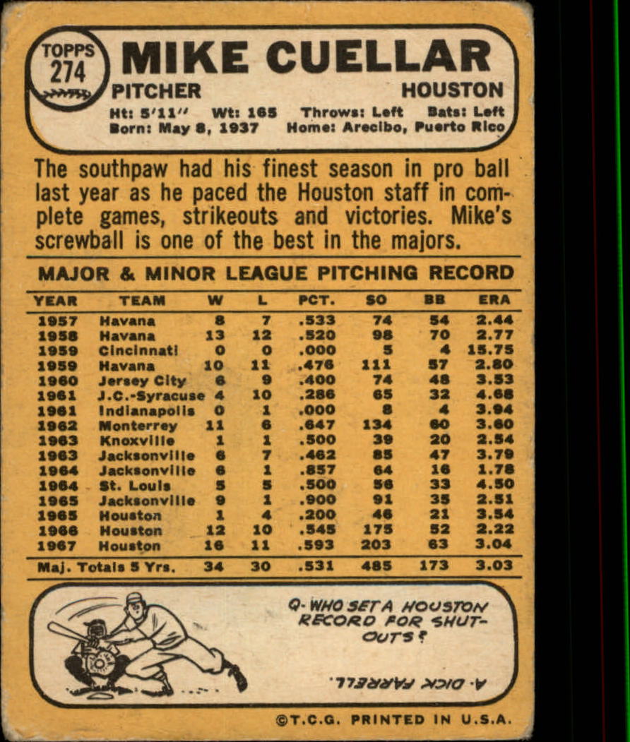 1968 TOPPS BASEBALL ASSORTED SINGLES U-PICK #273-308 - Picture 5 of 126