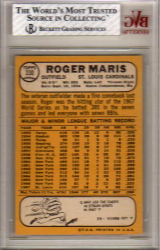 1968 Topps #330 Roger Maris back image