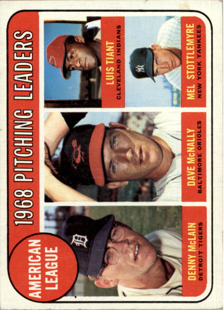 1969 Topps #9 AL Pitching Leaders/Denny McLain/Dave McNally/Luis Tiant/Mel Stottlemyre