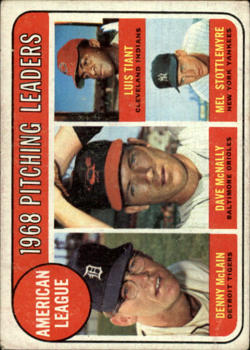1969 Topps #9 AL Pitching Leaders/Denny McLain/Dave McNally/Luis Tiant/Mel Stottlemyre