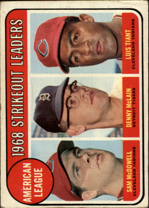 1969 Topps #11 AL Strikeout Leaders/Sam McDowell/Denny McLain/Luis Tiant