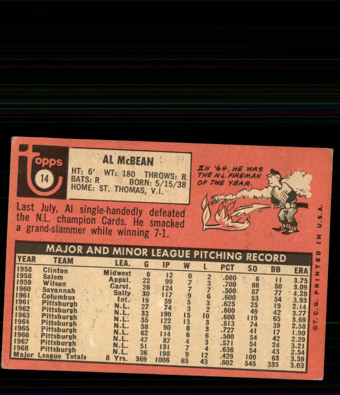 1969 Topps #14 Al McBean back image