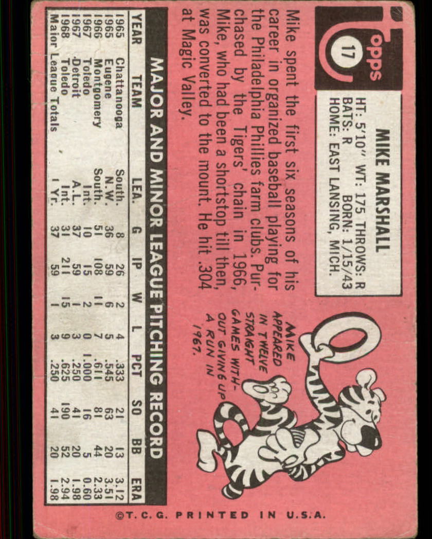 1969 Topps #17 Mike Marshall back image